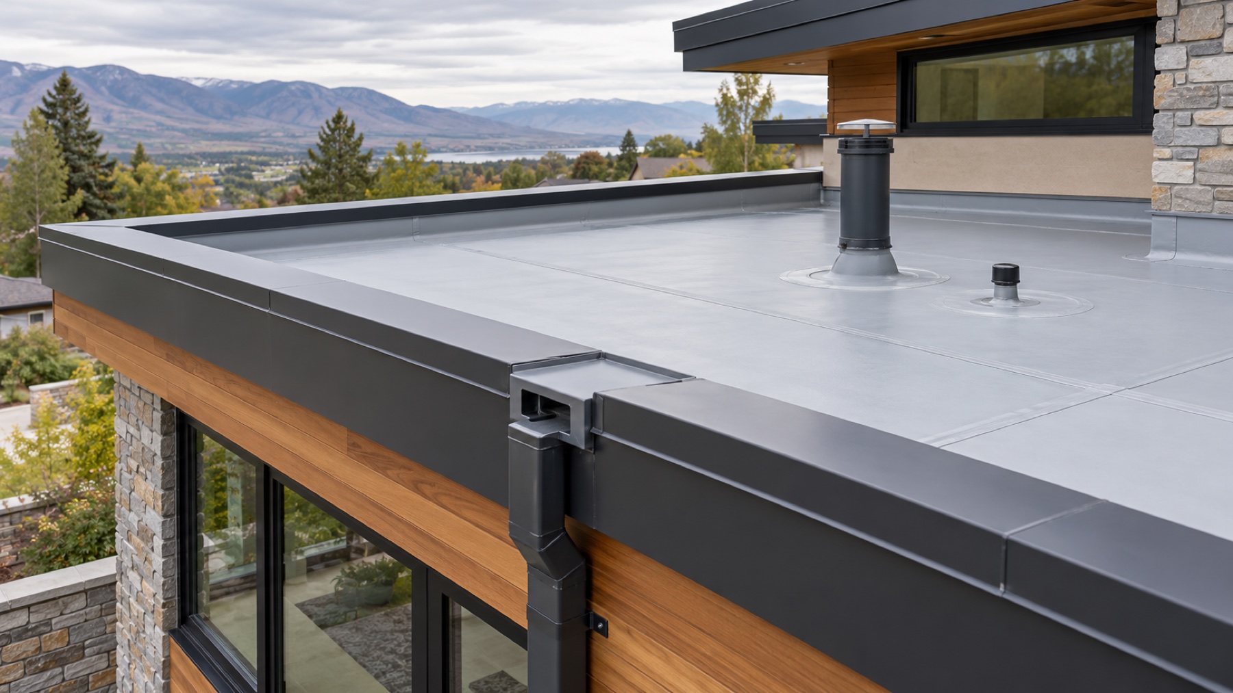 Low-slope residential roof drainage and flashing details